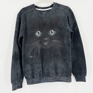 The Mountain Small Sweatshirt Pullover Cat Face Black Gray Tie Dye Acid Wash